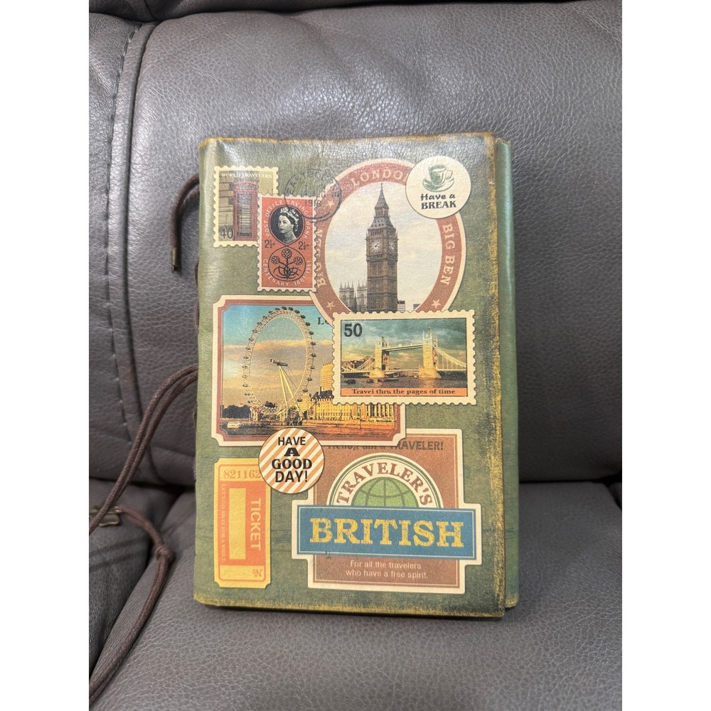 British Traveler Vintage Style Green Journal London Theme 6-Ring Kraft Notebook